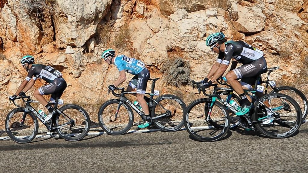 Ireland’s Sam Bennett (centre) in action during the Presidential Tour of Turkey. Photograph: Robertus Pudyanto/Getty Images