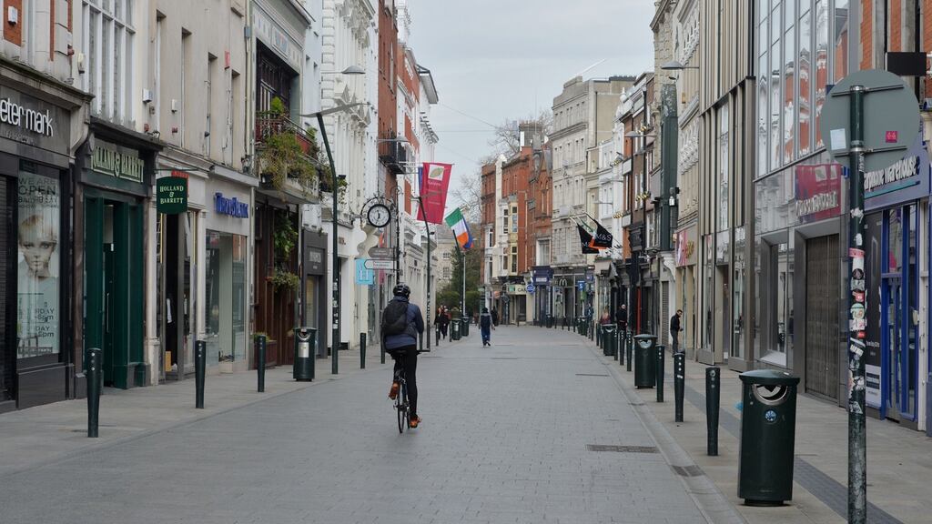 A nearly deserted Grafton Street amid movement restrictions due to coronavirus. Photograph: Alan Betson