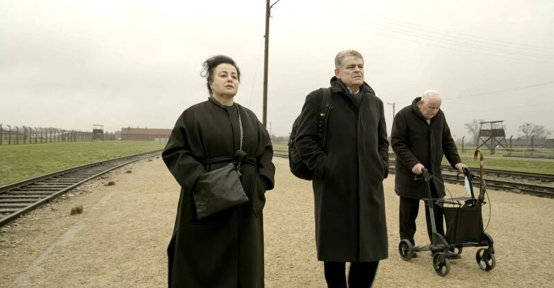 Maya Lasker-Wallfisch, Kai Höss and Hans-Jurgen Höss visit Auschwitz in The Commandant's Shadow. Photograph: Warner Bros