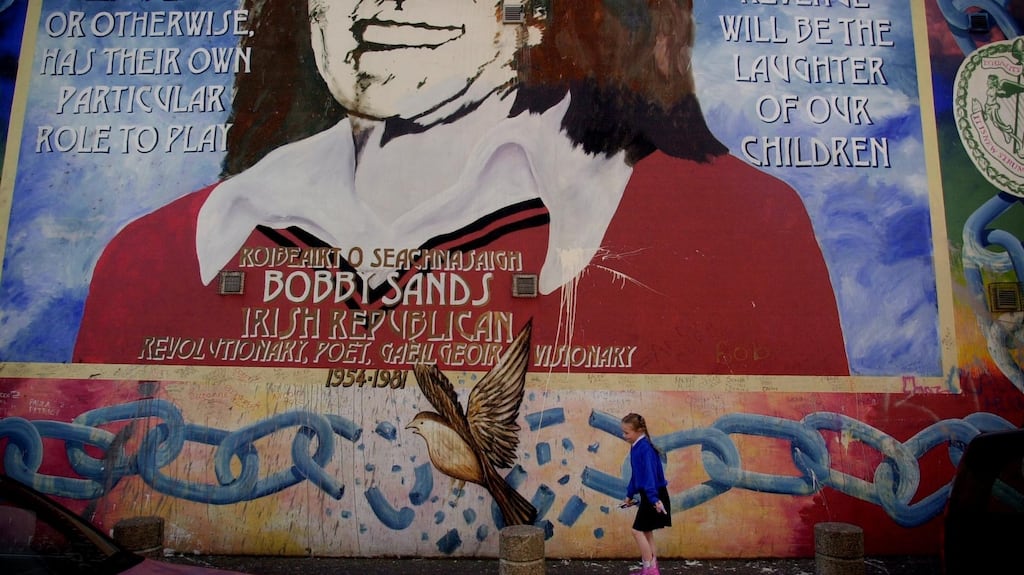 A mural of Bobby Sands on the Sinn Féin headquarters in west Belfast: the political imperative for poetry was for Sands the key criterion against which all contemporary verse was to be held accountable. Contemporary poets who didn’t deal explicitly with the political situation were, for Sands, disqualified from the title of “poet”. Photograph: Bryan O’Brien