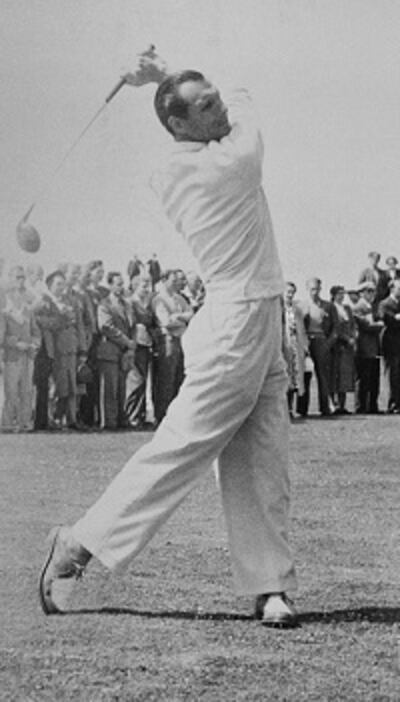 Max Faulkner plays a shot at Portrush. Photograph: Keystone/Hulton Archive/Getty Images