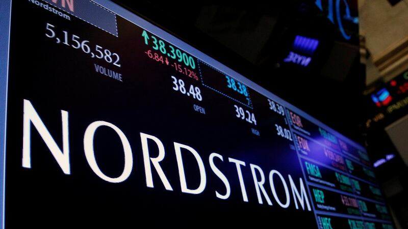 Trading information for fashion retailer Nordstrom  on a screen  on the floor of the New York Stock Exchange  in New York City. File photograph: Brendan McDermid/Reuters