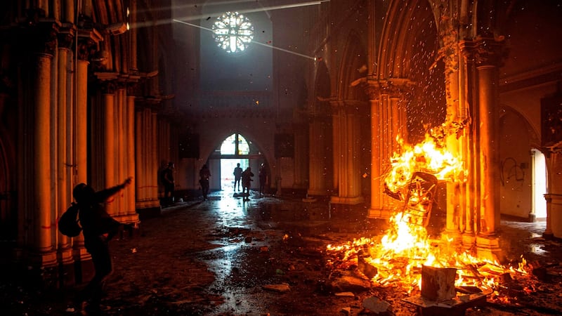 Inside the San Francisco de Borja church in Santiago, on October 18th, 2020. Photograph: Martin Bernetti/AFP via Getty Images