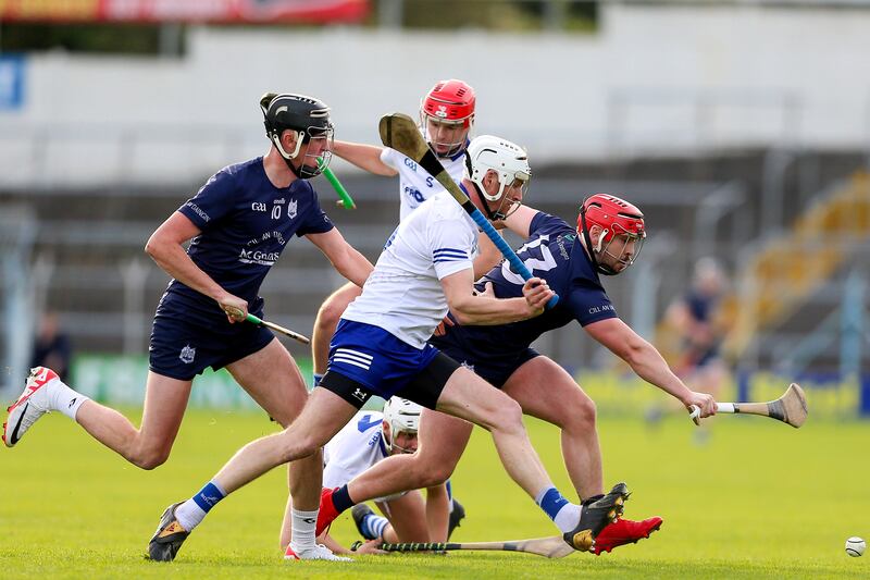 Denis Maher of Thurles Sarsfields and Kildangan’s Bryan McLoughney
in the Tipperary Senior Hurling Championship final at FBD Semple Stadium in Thurles on October 15th. Photograph: Ken Sutton/Inpho