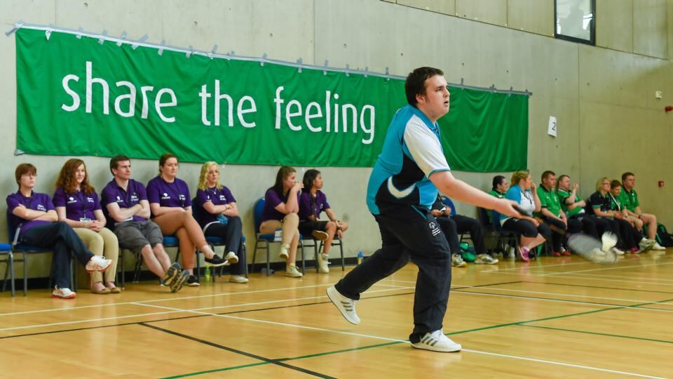 Eastern Region athlete Scott Fell from Bray, Co Wicklow during his Division 8 Badminton match. Photograph: Diarmuid Greene/Sportsfile