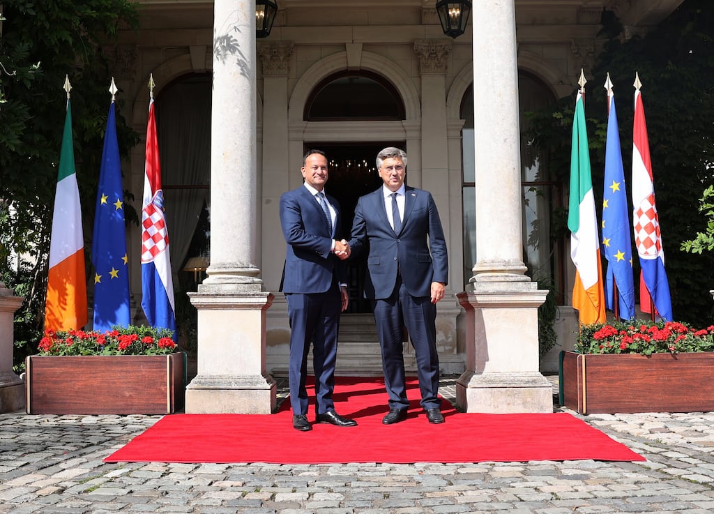 Taoiseach Leo Varadkar meets Croatian prime minister Andrey Plenković in Farmleigh House, Dublin on Tuesday. Photograph: Government Information Service
