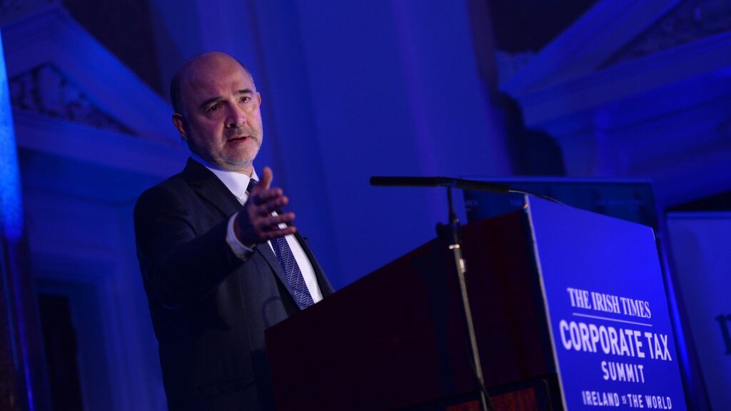 Pierre Moscovici,  European commissioner for economic and financial affairs: he appeared to see a silver lining in Brexit, arguing that it would make the group of EU member states not in the euro zone  smaller. Photograph: Dara Mac Dónaill
