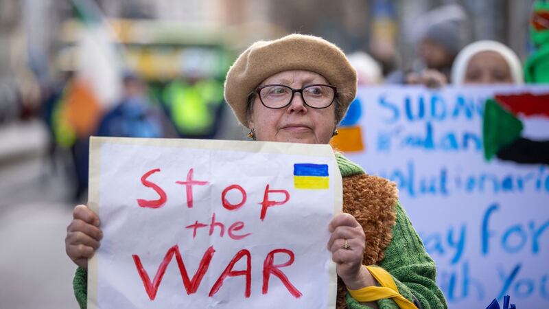 O’Connell Street ,Dublin Protest against the Russian war in Ukraine.Oksana Pattison living in Ireland originally from Ukraine.Photo: Tom Honan