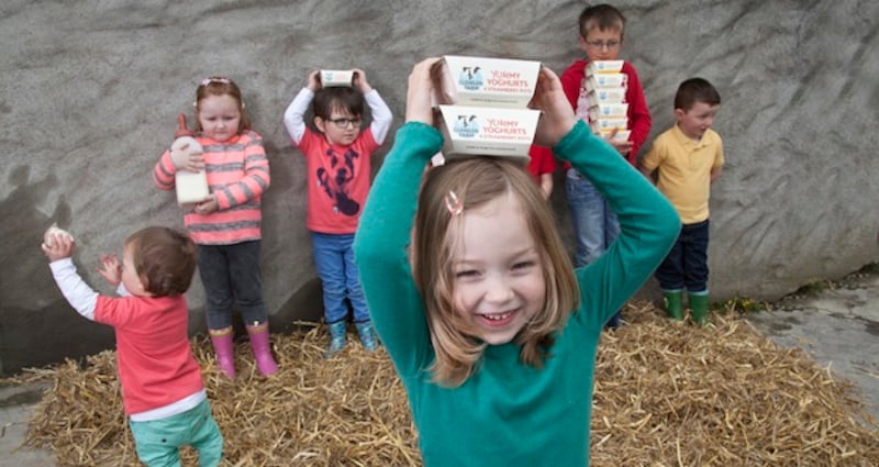 Amber Bryan of Drimoleague, west Cork, joins with friends at Glenilen Farm for the launch of the new range of children's yoghurts.