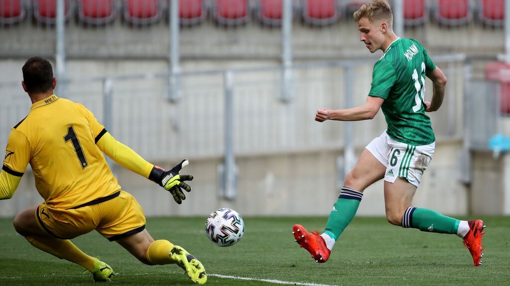 Northern Ireland’s Ali McCann scores a goal against Malta. Photograph: William Cherry/Inpho