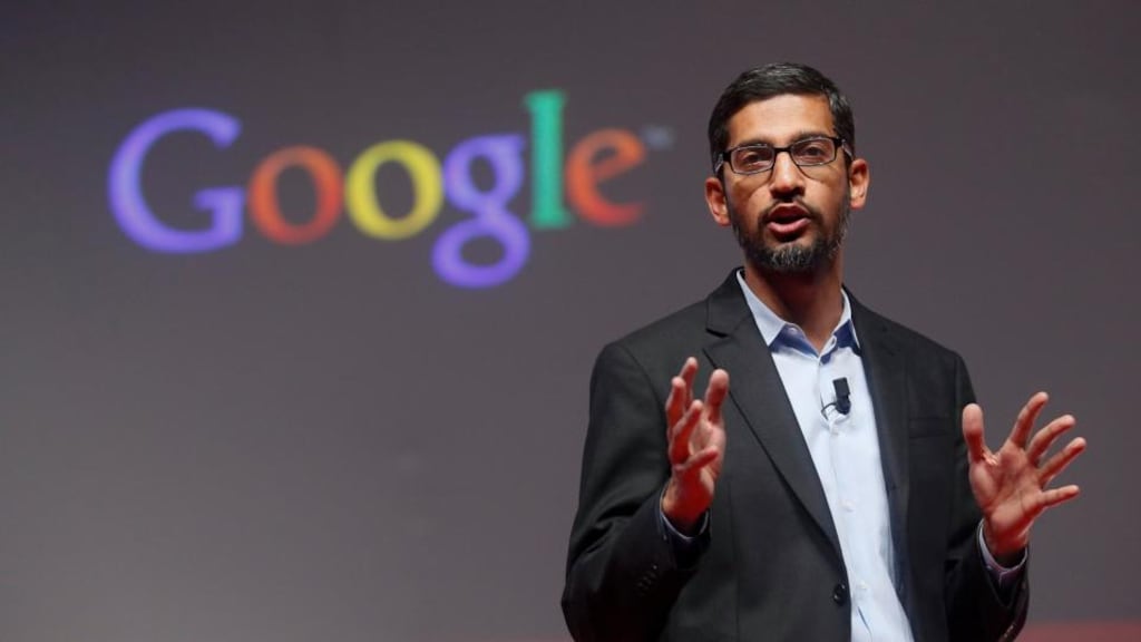 Sundar Pichai, Google’s senior vice president of products, pictured during his presentation at the Mobile World Congress in Barcelona