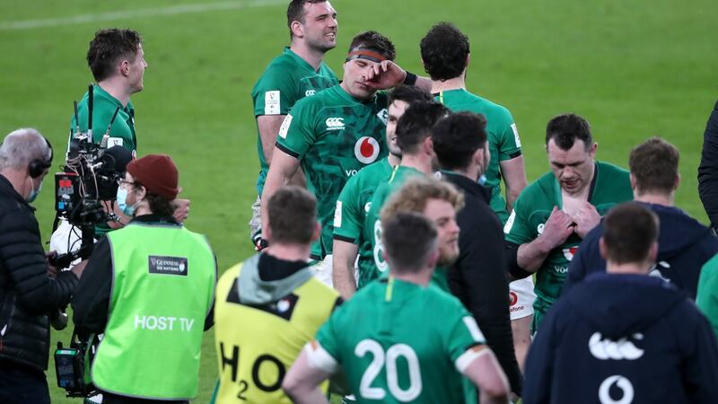 Stander wipes away tears at the end of the match. Photo: Niall Carson/PA Wire