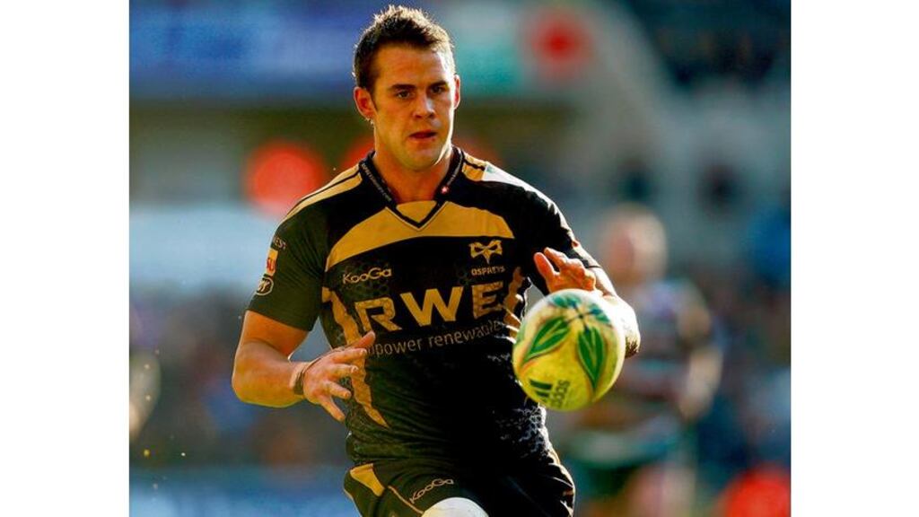 Ospreys' Lee Byrne: could be ruled out of Wales' clash with England at Twickenham on February 6th. - (Photograph: Getty Images).