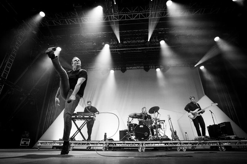 Samuel T Herring from Future Islands on stage at at the National Museum of Ireland, Collins Barracks, Dublin. Photograph: Tom Honan