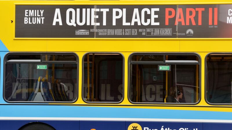 The Dublin Bus poster for A Quiet Place Part II seen in April, long after cinemas had closed. The Irish ad market is expected to fall 30 per cent in 2020. Photograph: Alan Betson/The Irish Times