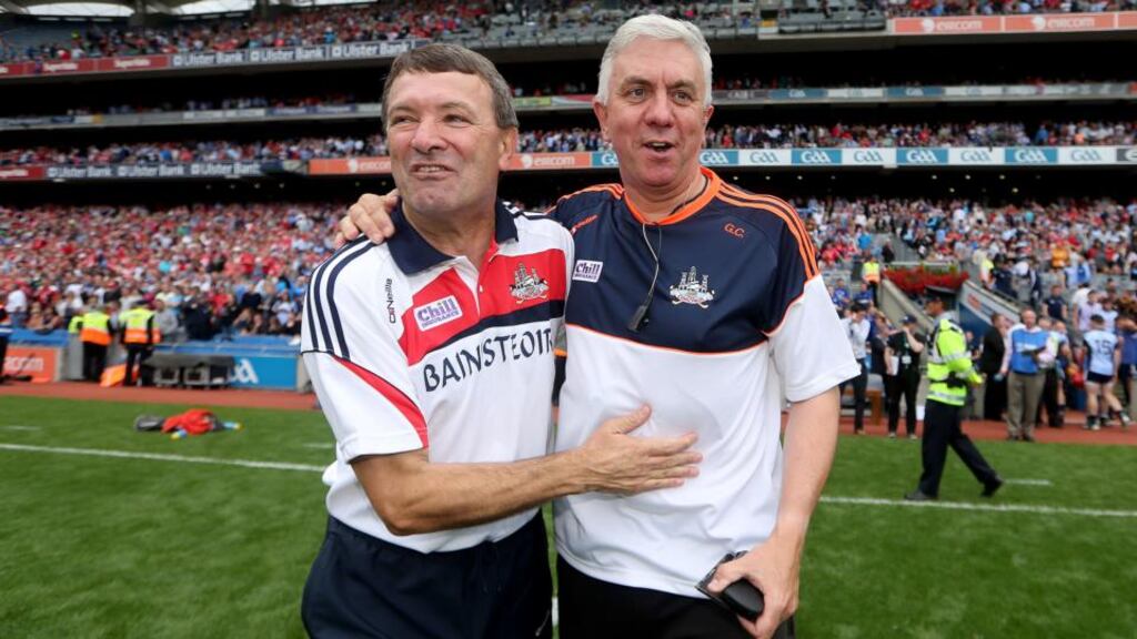 Cork manager Jimmy Barry-Murphy (left) has confirmed he will not fill the vacancy triggered by the resignation of selector Ger Cunningham. Photograph: James Crombie/Inpho
