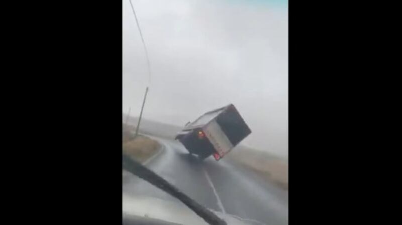 A video of the truck overturning has circulated on social media