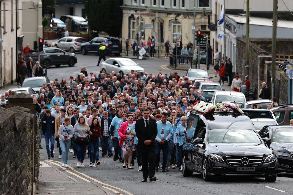The funeral procession of Kiea McCann (17) makes its way to the Sacred Heart Chapel in Clones, Co Monaghan, on Thursday. Photograph: Liam McBurney/PA Wire