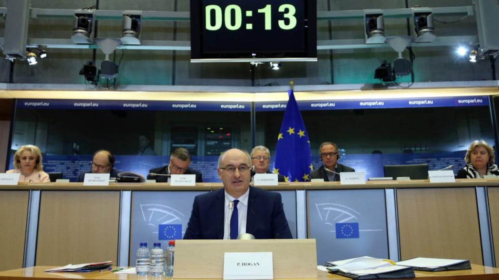 European Agriculture and Rural Development Commissioner-designate Phil Hogan of Ireland speaks before the European Parliament’s Committee on Agriculture and Rural Development in Brussels. Photograph: Francois Lenoir/Reuters