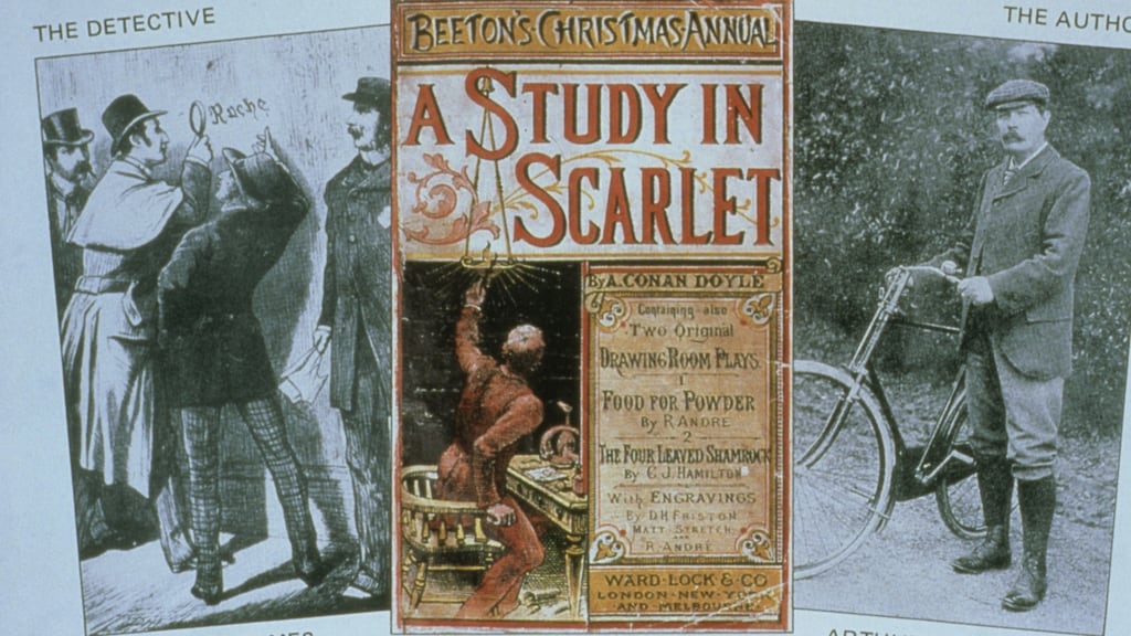 A reproduction of a copy of the book A Study in Scarlet by Sir Arthur Conan Doyle, December 8th, 1986. Photograph: Georges De Keerle/Getty Images