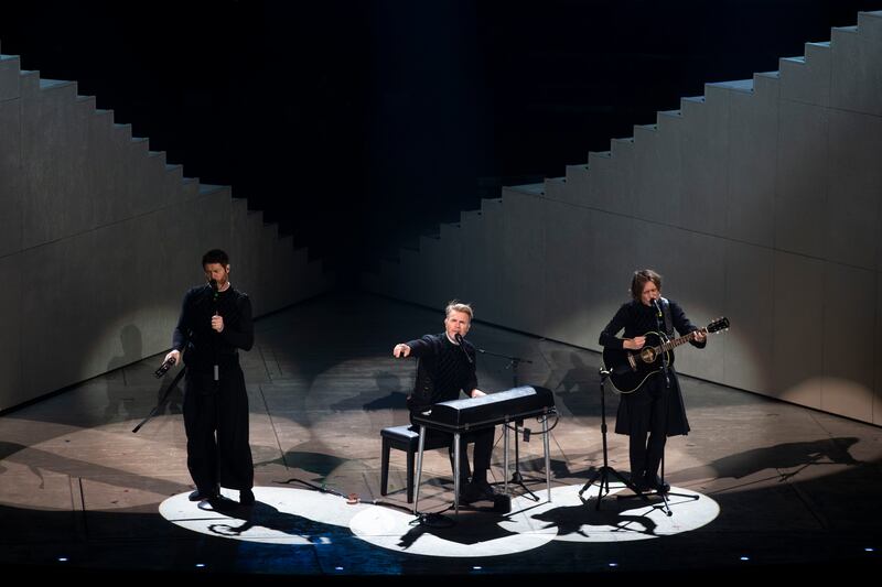 Gary Barlow, Howard Donald and Mark Owen. Photograph: Tom Honan