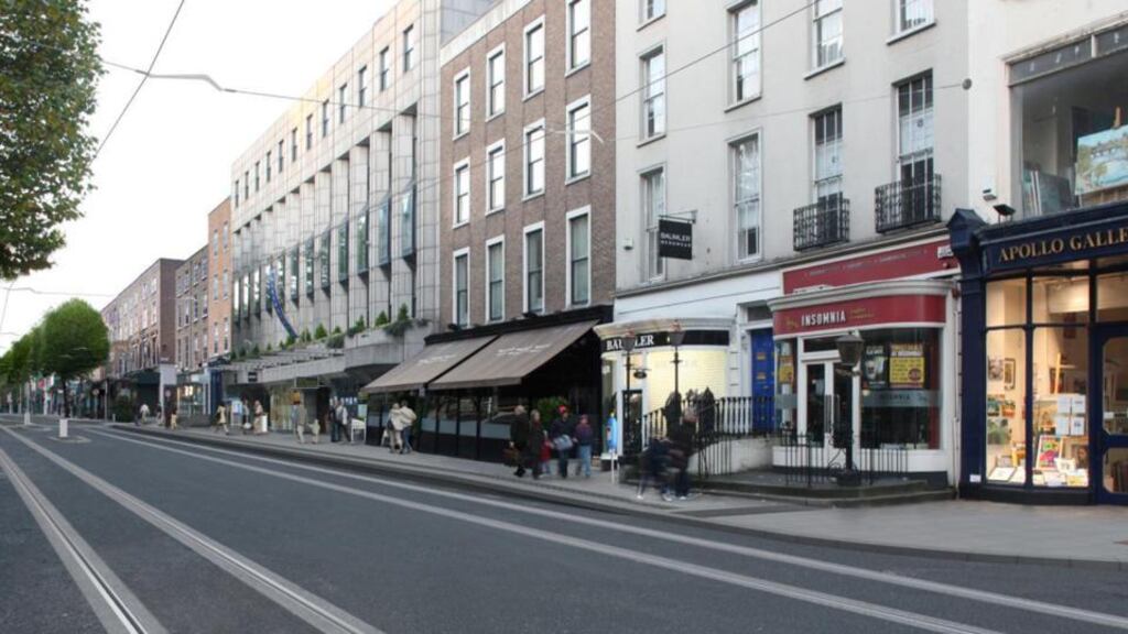 A photomontage showing proposed Luas tracks on Dawson Street – but no stop. Dawson Street area traders are calling for Luas stop to be reinstated