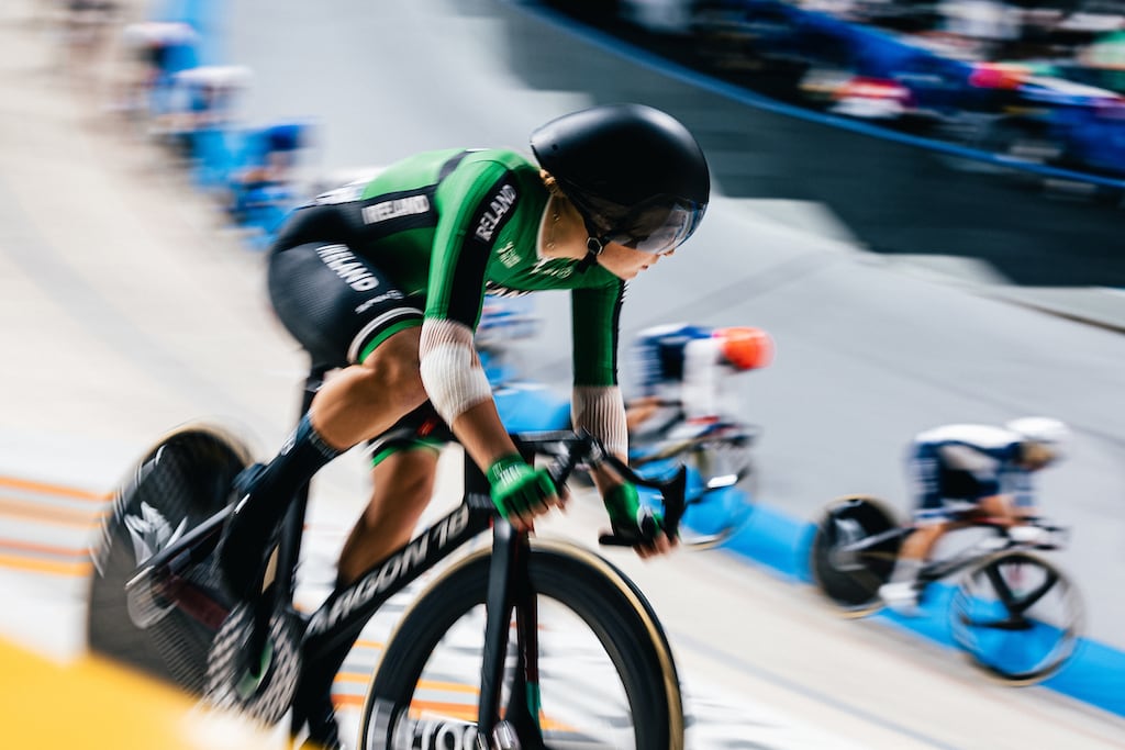 Ireland's Lara Gillespie in action at the UEC Track Elite European Championships in Apeldoorn, the Netherlands. Photograph: Alex Whitehead/SWpix.com