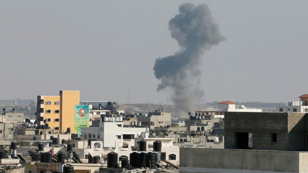 A plume of smoke after what witnesses said was an Israeli air strike in Gaza City today. Photograph: Suhaib Salem/Reuters