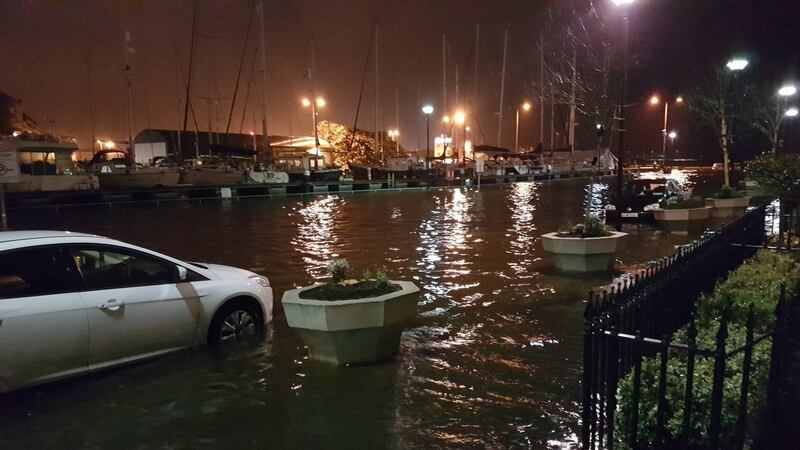 Photograph from the Twitter feed of Emma Hayward (used with permission) showing a flooded car in Galway after Storm Eleanor hit. Photograph: Emma Hayward/Twitter/PA
