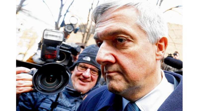 Former UK energy and climate change secretary Chris Huhne leaves court in London yesterday where he pleaded guilty to perverting the course of justice over accusations he persuaded his then wife Vicky Pryce to take the blame for a speeding offence he had committed. Photograph: Olivia Harris /Reuters