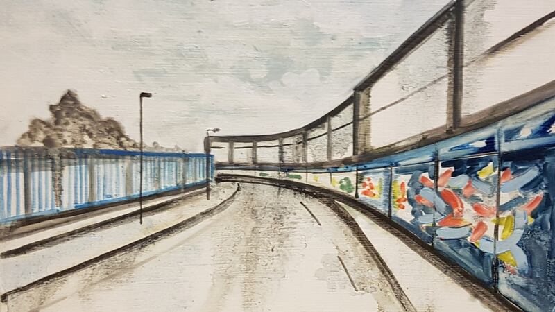 David Fox, Falls Peace Wall, oil on board. Olivier Cornet Gallery