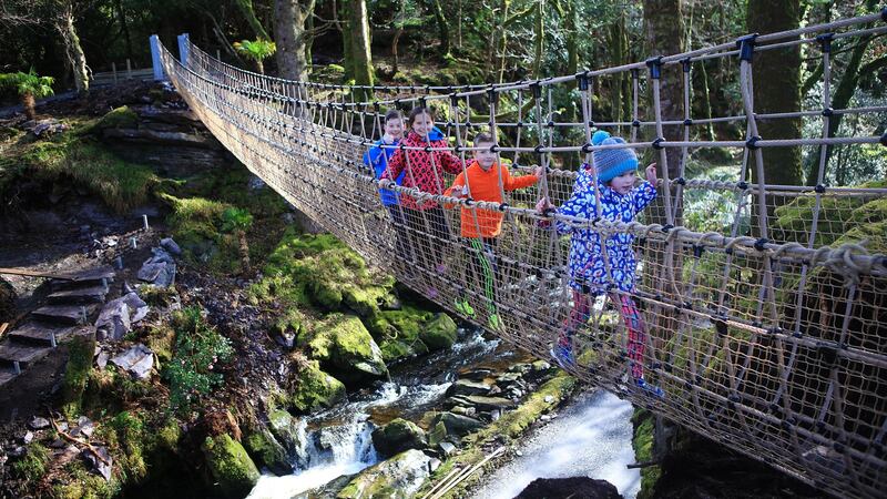 Skywalkers take to the rope bridge in Kells Bay, Co Kerry