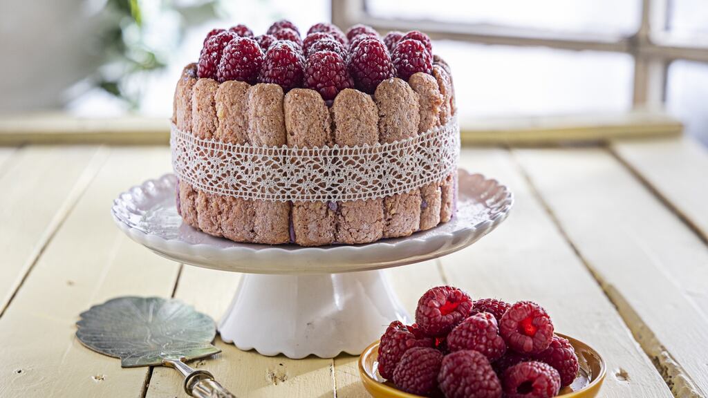 Raspberry rose Charlotte cake