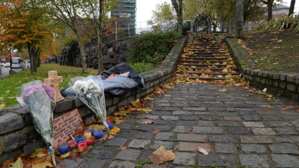 The area in Cook Street, Dublin, where Michal Waskiewicz died while sleeping rough. Photograph: Dara Mac Dónaill/ The Irish Times