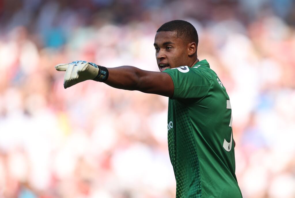 Gavin Bazunu in action for Southampton against Leicester City. Photograph: Eddie Keogh/Getty Images