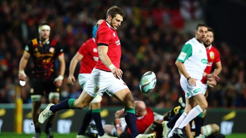 Biggar kicks to touch during the second half. Photo: Hannah Peters/Getty Images