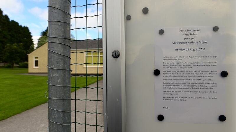 A notice outside Castlerahan National School, Ballyjamesduff, Co Cavan. Photograph: Dara Mac Dónaill/The Irish Times
