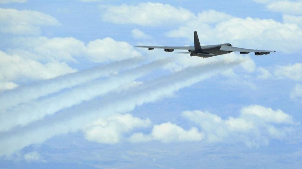 Two American B52s conducted a training mission through international air space recently claimed by China as its “air defence identification zone”. Photograph: US air force via the New York Times
