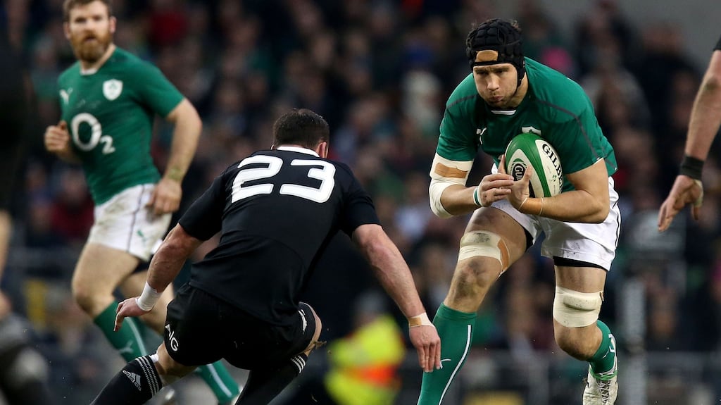 Kevin McLaughlin playing for Ireland for the last time, against New Zealand in 2013. Photograph: Ryan Byrne/Inpho