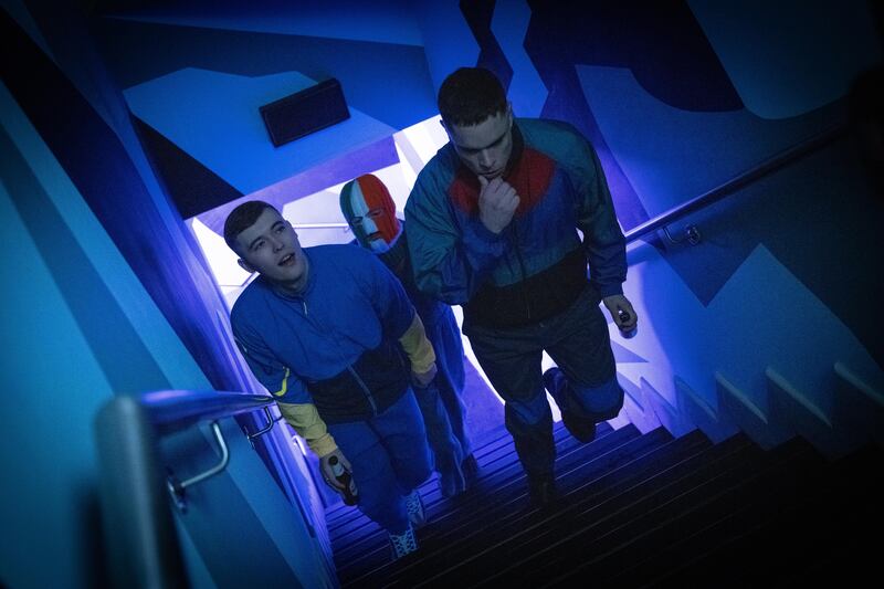 Mo Chara (Liam Óg Ó Hannaidh, Móglaí Bap (Naoise Ó Cairealláin) and DJ Próvai (JJ Ó Dochartaigh) are the trio that make up Kneecap. Photograph: Helen Sloan