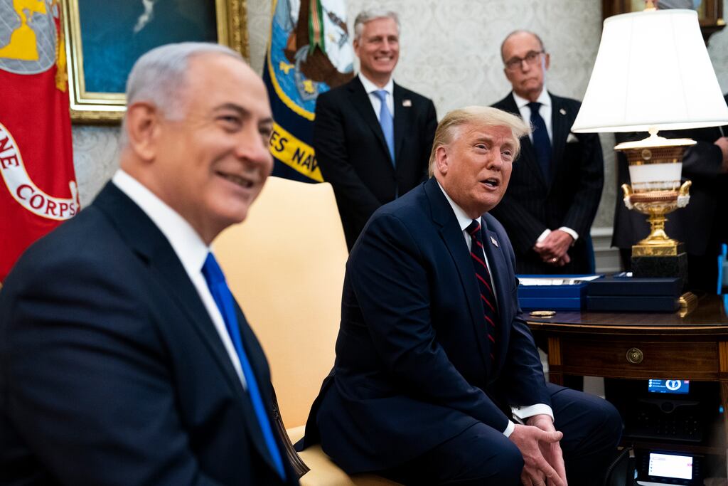 US president Donald Trump and Israeli prime minister Binyamin Netanyahu in the White House in 2020, during Trump's first term as president. Photograph: Doug Mills/New York Times