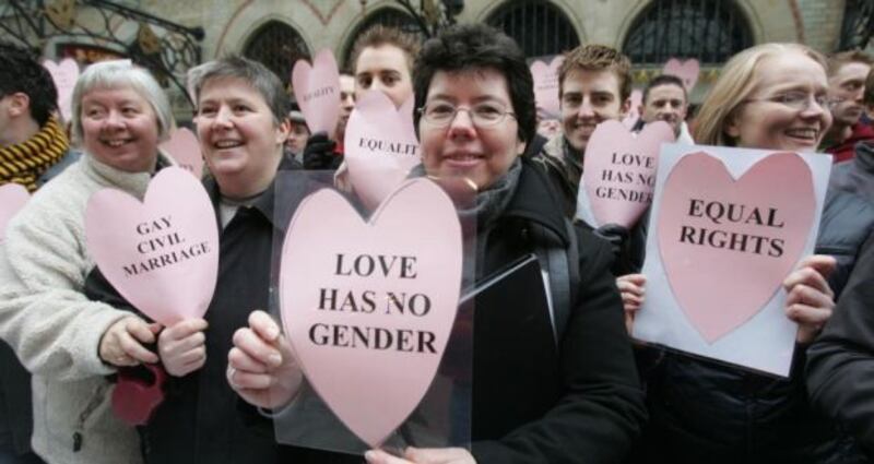 Members of the Lesbian Gay Bisexual Transgender community highlight their calling for the introduction of gay marriage in Ireland