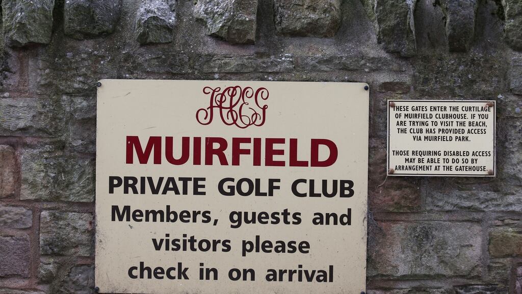A Muirfield golf club sign as the golf club will hold a fresh ballot on whether to admit female members, it has announced. Photo: Andrew Milligan/PA Wire