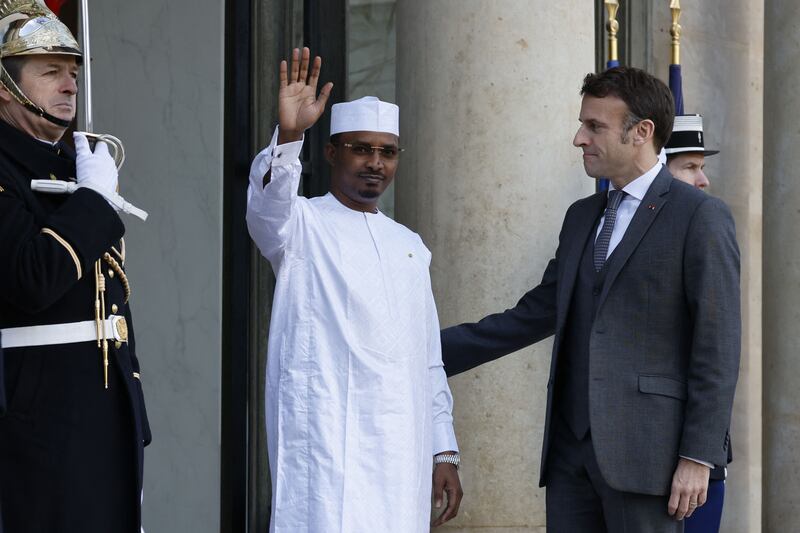French president Emmanuel Macron and Chad president Mahamat Idriss Deby at the Elysee palace in Paris. Photograph: Ludovic Marin/AFP via Getty Images