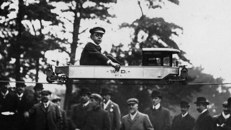 A model of the Brennan monorail, with Louis Brennan’s son as a passenger. Photograph: Hulton Archive/Getty