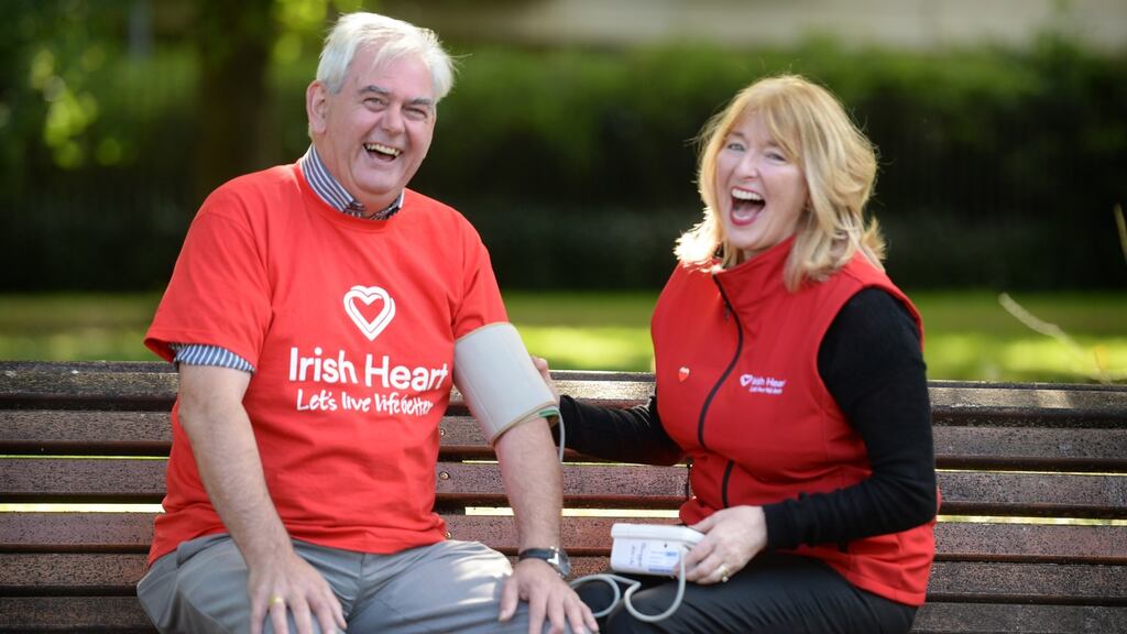 Bobby Mulvaney from Sallins Men’s Shed has his blood pressure checked with nurse Mary Rose Jordan. Photograph: Dara Mac Dónaill