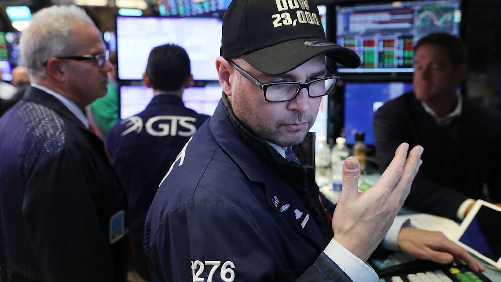 A trader on the floor of the New York Stock Exchange. Photograph: Spencer Platt/Getty Images