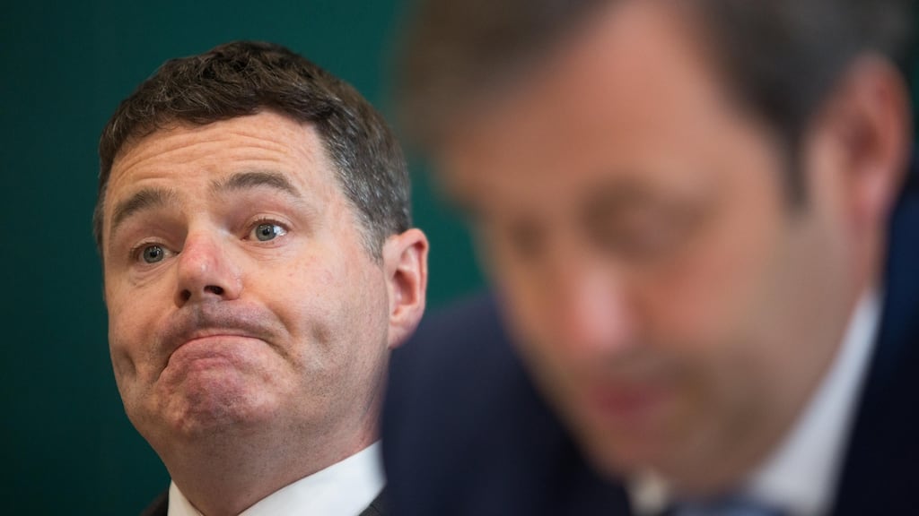 The Minister for Finance and Public Expenditure & Reform, Paschal Donohoe, and Minister of State Michael D’Arcy at the publication of the Government’s Summer Economic Statement at Department of Finance, Government Buildings. Photograph: Tom Honan
