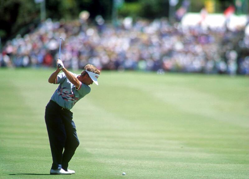 Wayne Grady plays his approach shot to the ninth green during the second round of the Heineken Australian Open Championship. Photograph: Steve Munday/Allsport