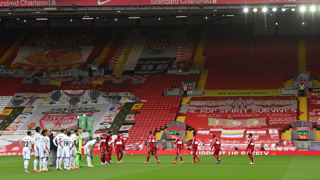Empty stands look set to continue at Premier League matches as plans for the partial return of fans have been paused. File photograph: Getty Images